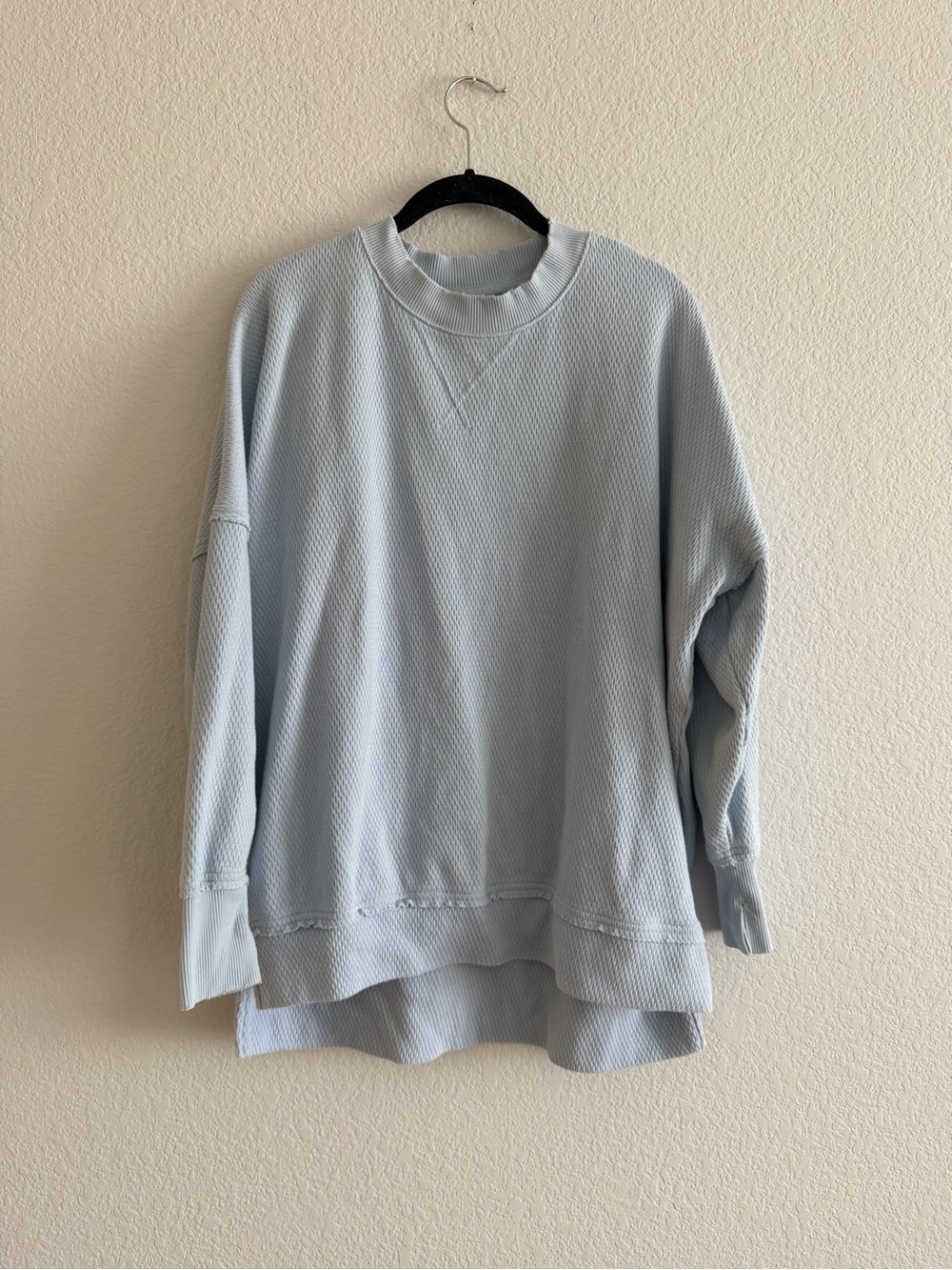 Aerie The Happiest Textured Oversized Waffle Crew Sweatshirt Powder Blue Small